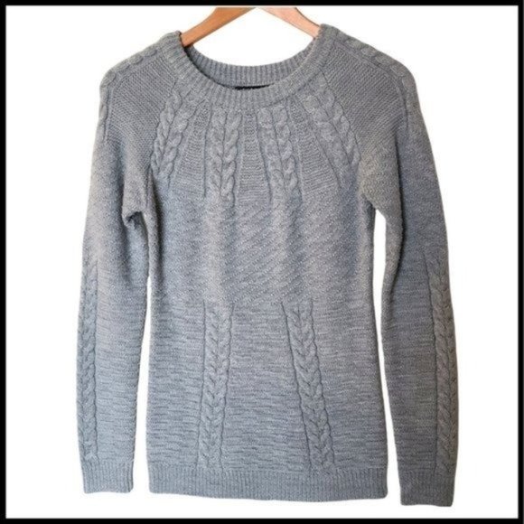 PattyBoutik Sweaters - PattyBoutik Women's Crewneck Raglan Cable Knit Tunic Sweater Gray M Medium